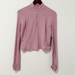 lululemon Its Rulu Run Cropped Half-Zip Womens Size 10 Pink Taupe Workout Yoga